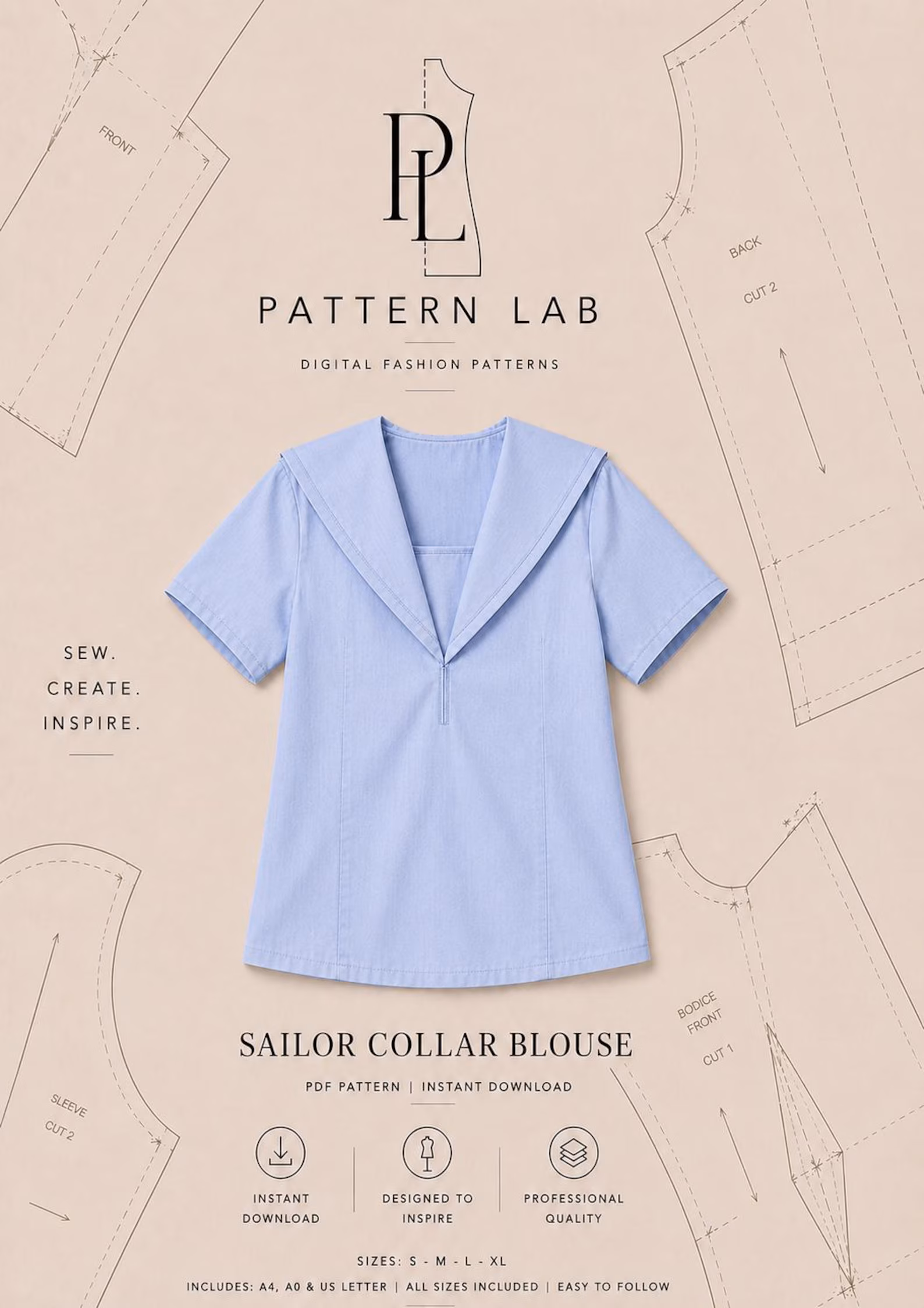 Sailor Collar Blouse Sewing Pattern